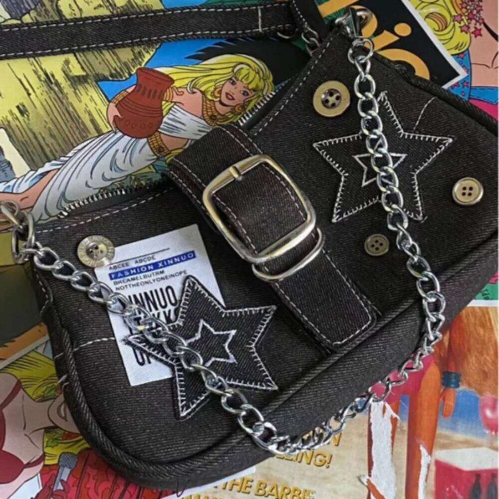 Vintage Denim Chain Underarm Y2K Girl Cowboy Purse Crossbody Shoulder Bag for Women Fashion Trendy Casual XJ260311