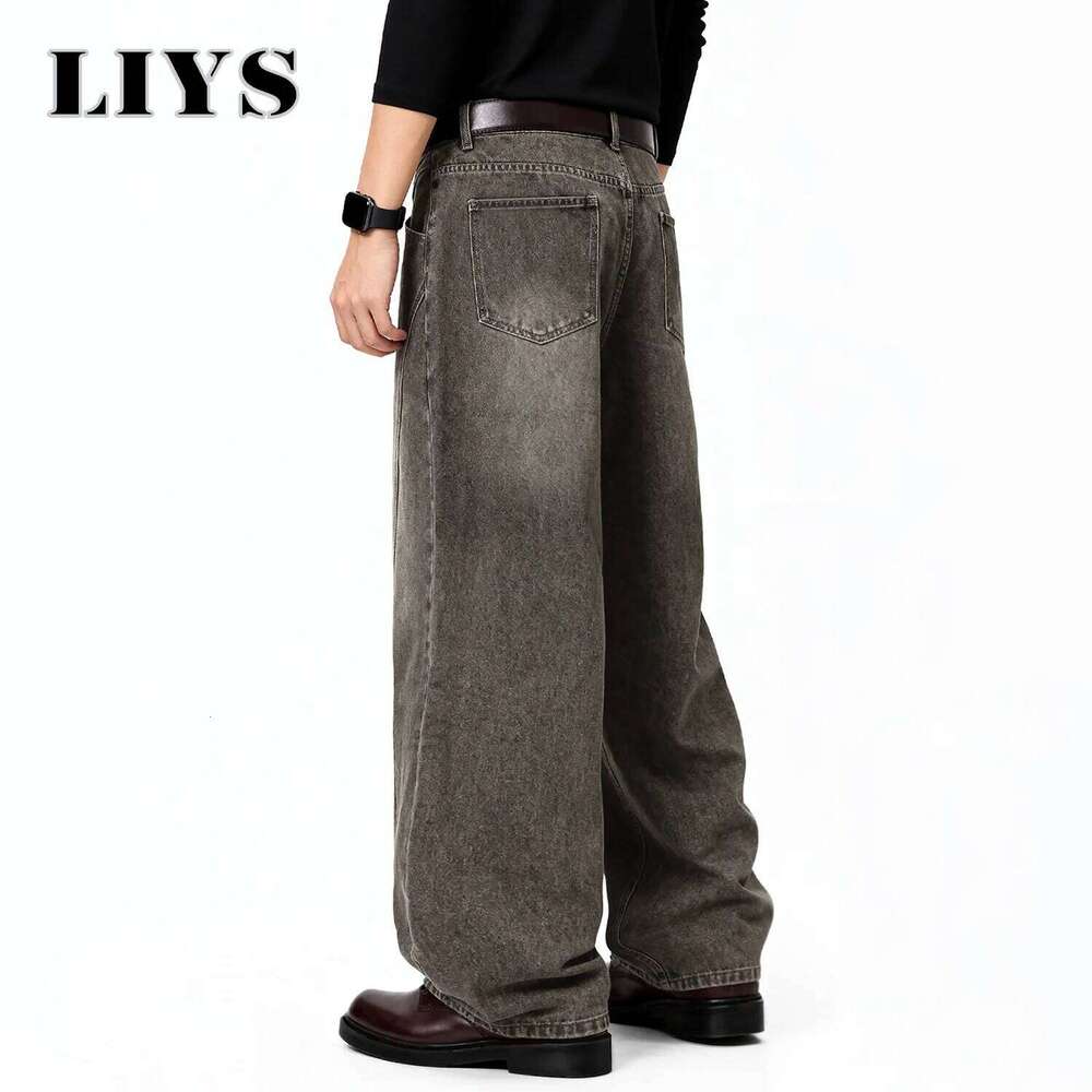 American Retro Grey Men's Baggy Wide Leg Jeans High Street Spliced Deconstruction Design Daily Casual Denim Pants Unisex Clothes Z260225