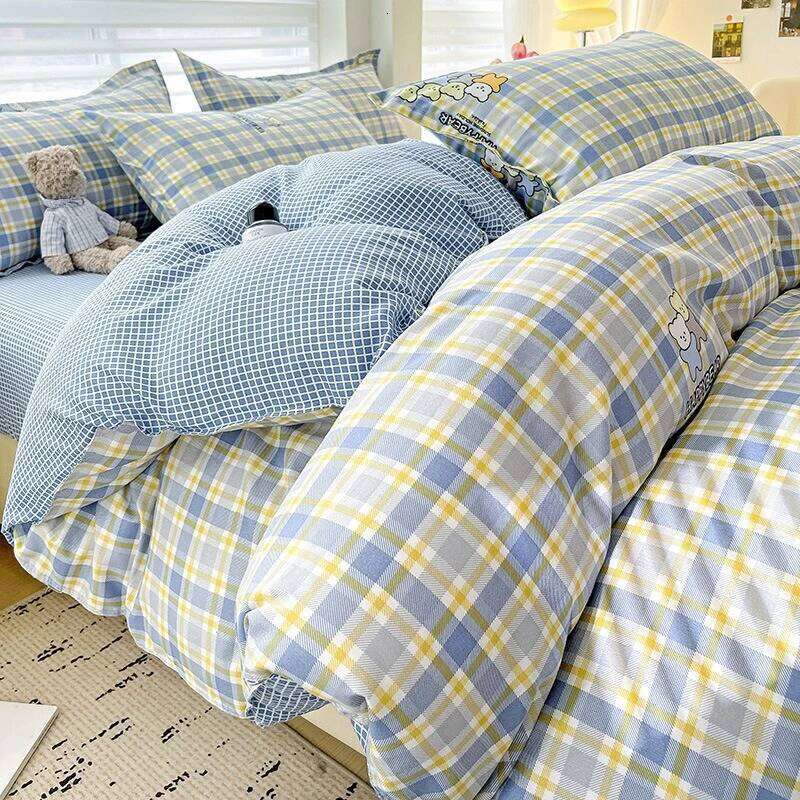 Class A Thickened and Ground Four-piece Small Fresh Washed Cotton Quilt Cover Bed Sheet Pillowcase Dormitory Three-piece Set H260311