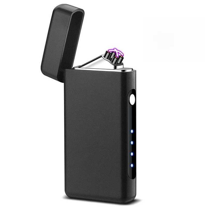 Type-C Rechargeable Dual Arc Pluse Lighters Windproof Portable Electric Lighters with LED Battery Display for Smoking Cigarette N260311