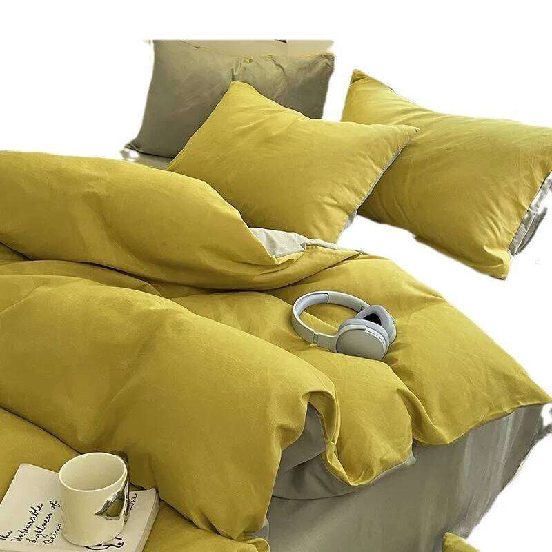 Linen Duvet Cover Solid Color Twill Four-piece Washed Cotton Bed Sheet Student Dormitory Supplies Three-piece Set H260311