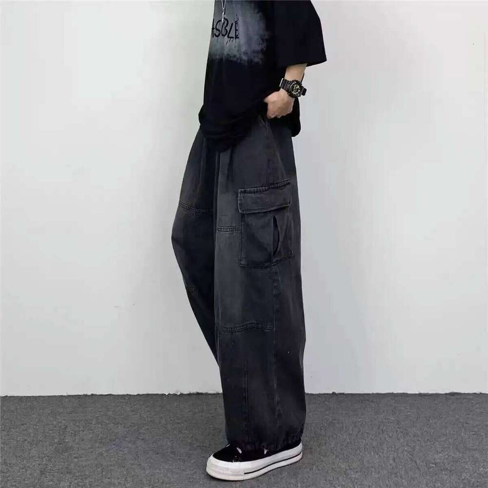 Spring And Autumn Vintage Wide Big Pocket Overalls Men Y2K Neutral Loose Straight Leg Casual High Street Hip Hop Jeans Z260225