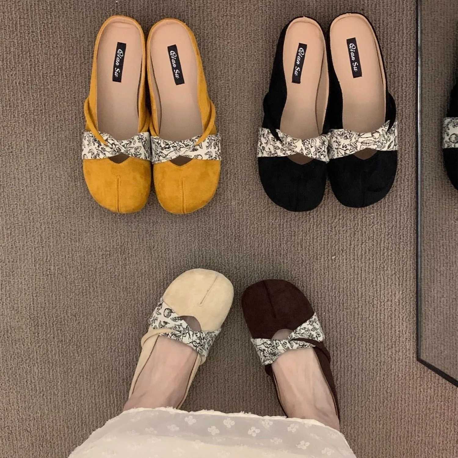 Large Size Womens Slippers 40-43 for Skirts Pig Hoof Toe Semi Slippers Women Outdoor Spring Summer Flat Bot Lazy Mules 4 K260311