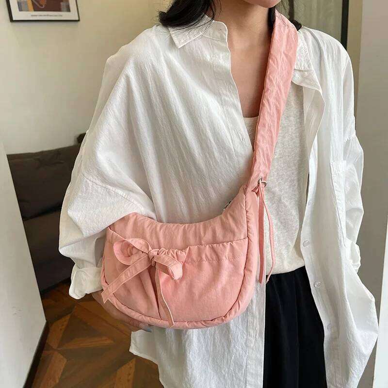 Casual Bowknot Women's Small Shoulder Bags Pleated Solid Color Ladies Underarm Handbags Portable Female Crossbody Bag XJ260311
