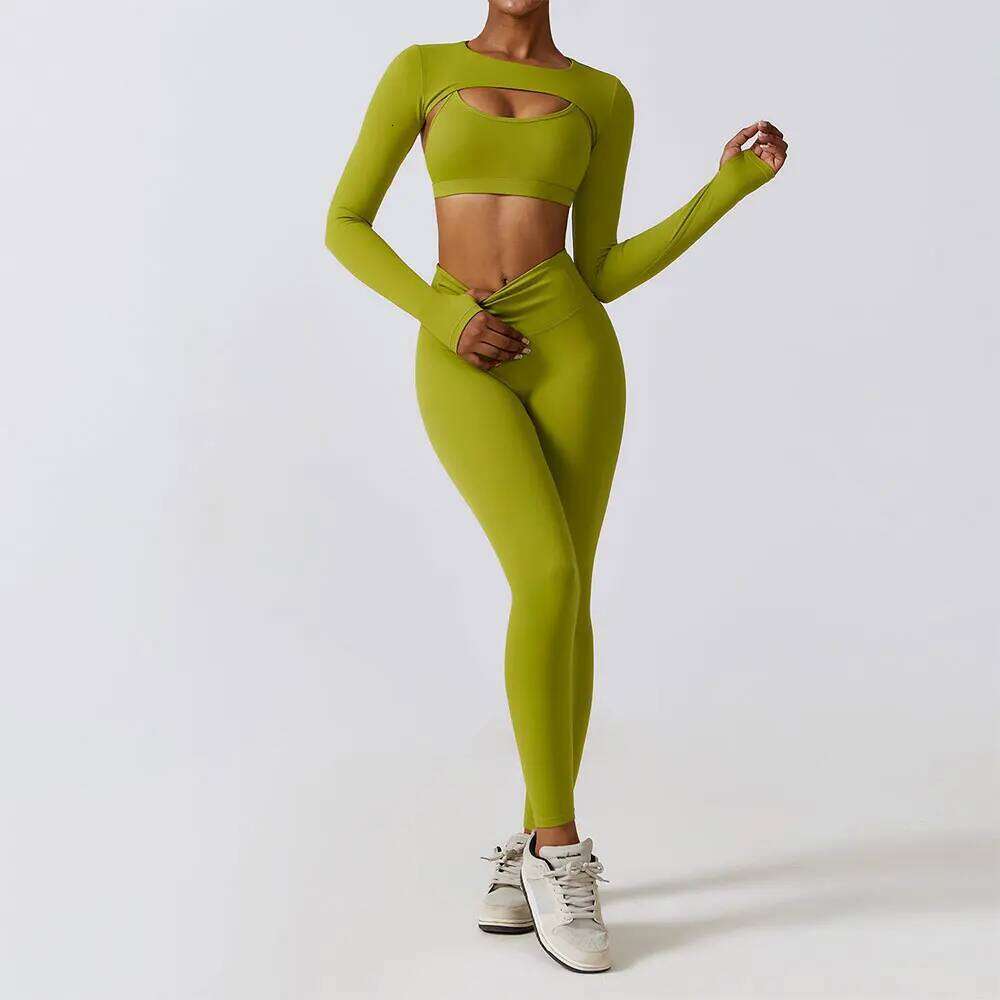 Sportswear Set Women's Workout Clothes Athletic Wear Sports Gym Legging Seamless Fitness Bra Crop Top Long Sleeve Yoga Suit 26H0311