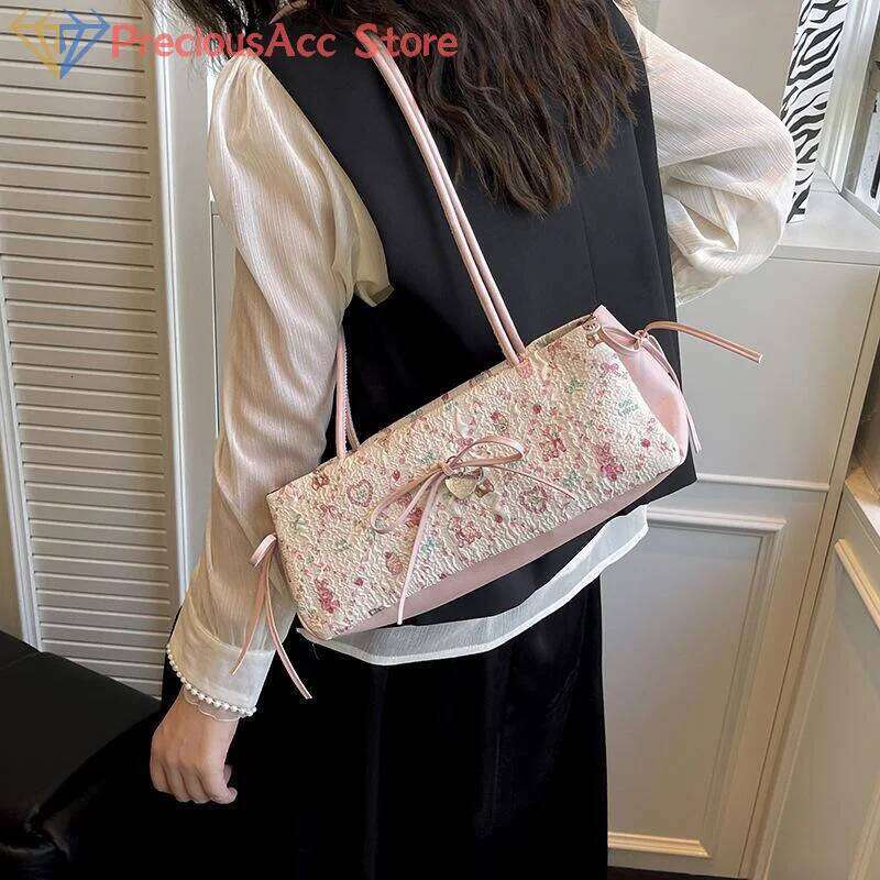 Cartoon Print Shoulder Fashion Sweet Bow Underarm Female Tote Bag Versatile Large Capacity Commuter Handbag Holiday Gift XJ260311