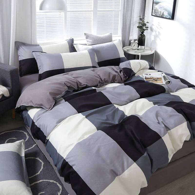 Grid Plaid Duvet Modern Checkered Hotel Quality 4 Pieces Comforter Cover Set Zipper Closure Bedding H260311