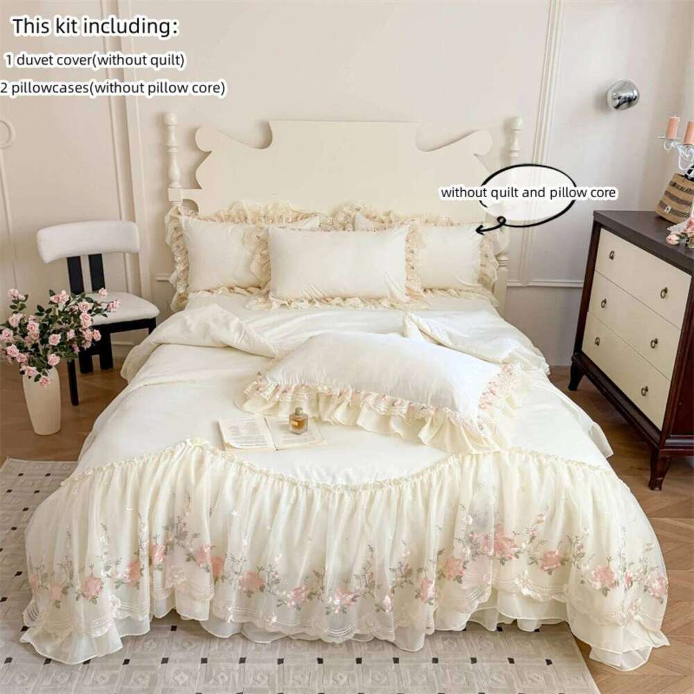 3pcs Korean style Duvet 1*Duvet Cover + 2*Pillowcase, Without Core, Lace embroidery Bedding Set H260311