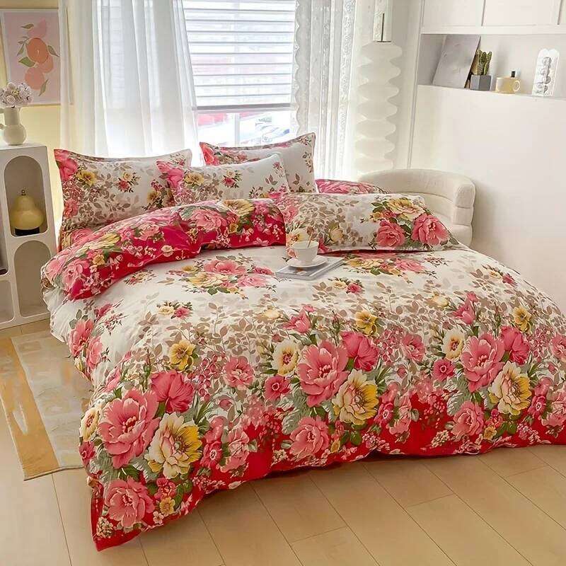 Floral with Zipper Closure - 3 Piece Bedding Set Includes 1 Duvet Cover and 2 Pillowcases H260311