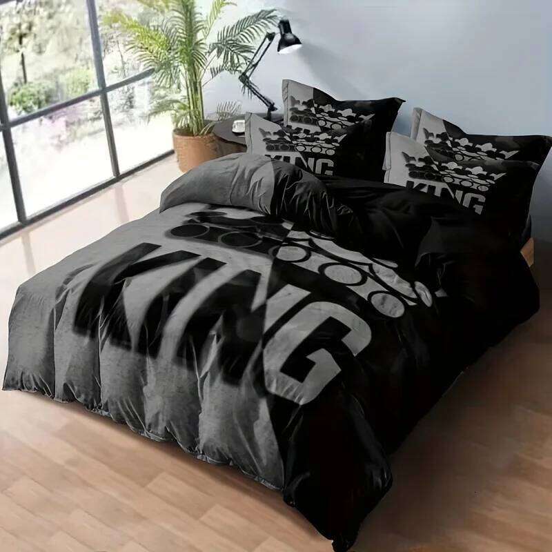 Grey Black King Size Bed Pattern Down Duvet Cover Set, Soft Comfortable Bedroom and Dormitory Decoration Bedding Set H260311