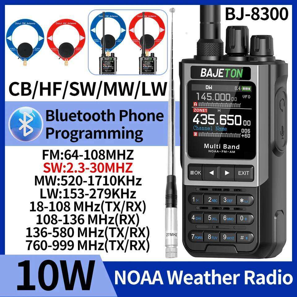 BAJETON BJ-8300 Ham SW AM SSB CB Amateur Wireless Phone Programming Walkie Talkie NOAA Handheld Two Way Radio 26Y0311