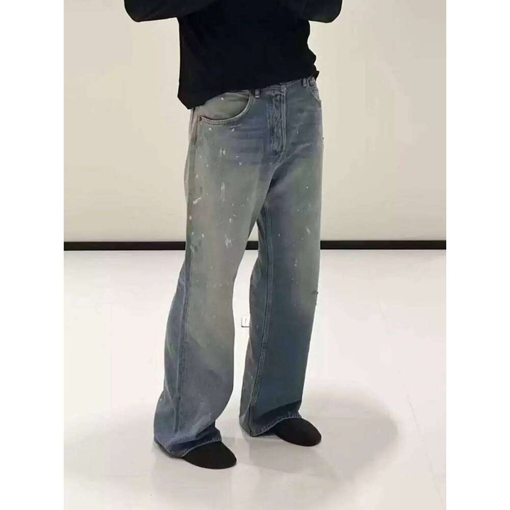 MIJKO Tie Dye Splatter Paint Denim Men's Loose Wide Leg Jeans American TJ131 Z260225