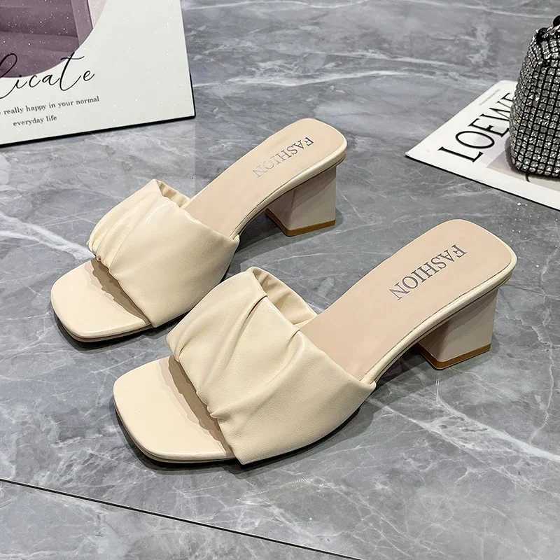 Slipper Summer Outdoor Sandal Women Square High Heel Beach Slip On Flip Flop Slides Size 41 42 K260311