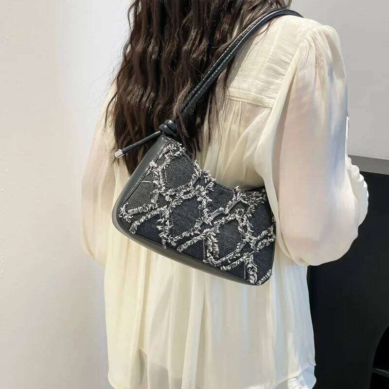 Personality Contrast Underarm New Fashion Ladies Denim Rhombus Mao Shoulder Bag Crossbody Bags for Women XJ260311