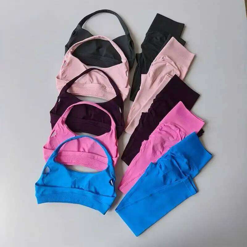 Seamless Women's Beauty Sports Bra Lingerie Peach Buttocks Fitness High Waist Legigngs Gym Yoga Suit Pilates Set 26H0311