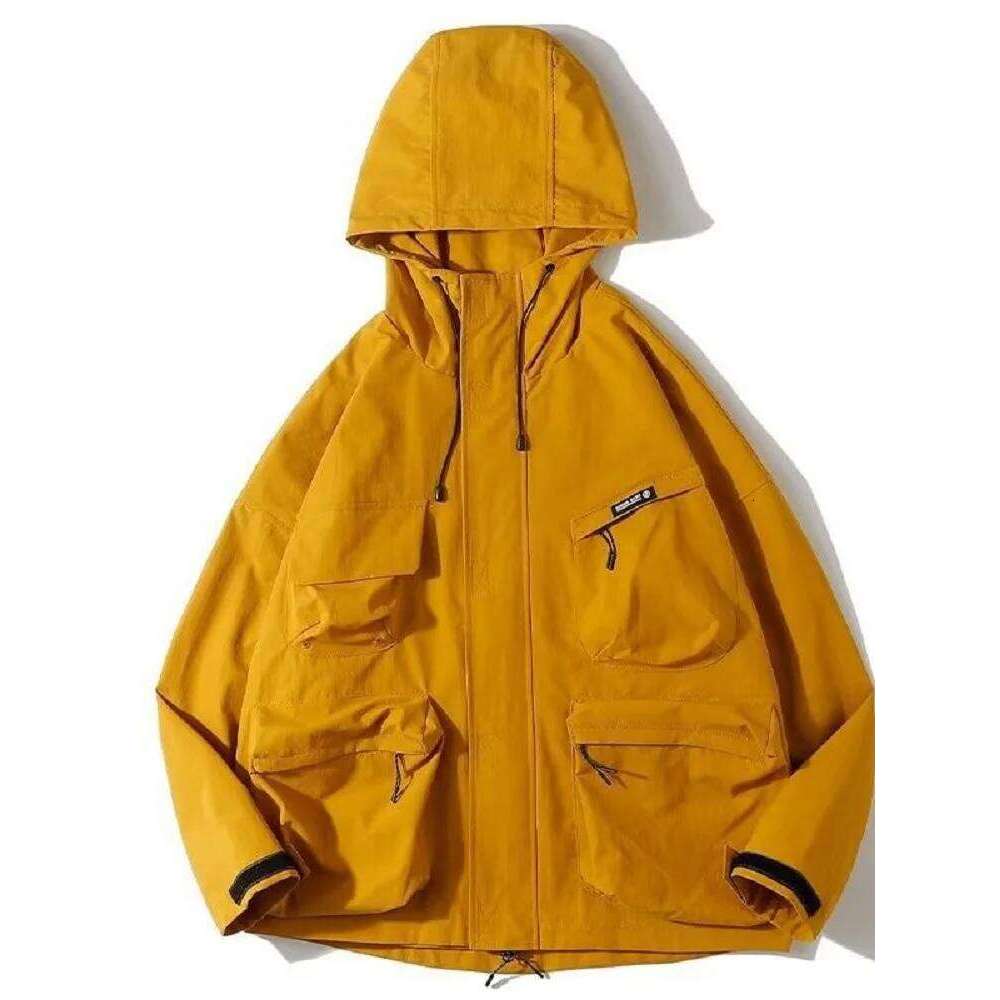 Mountaineering outfit with multiple pockets, street mountain windproof hooded jacket, retro men's wear, casual work pants 26H0311
