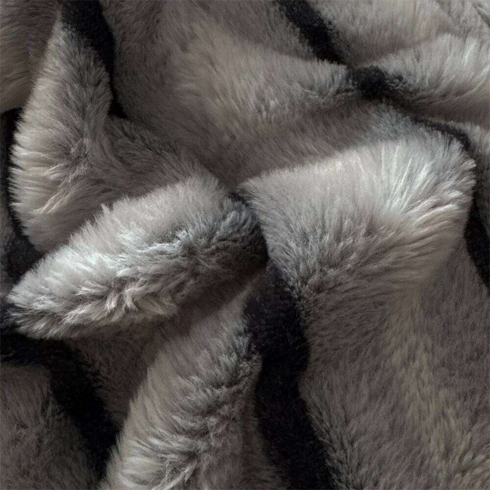 Stripe Bubble Jacquard Rabbit Plush Bedding Soft Quilt Cover Pillowcase Bed Sheet Thicken Winter Coral Fleece Four-Piece Set H260311 - view 7