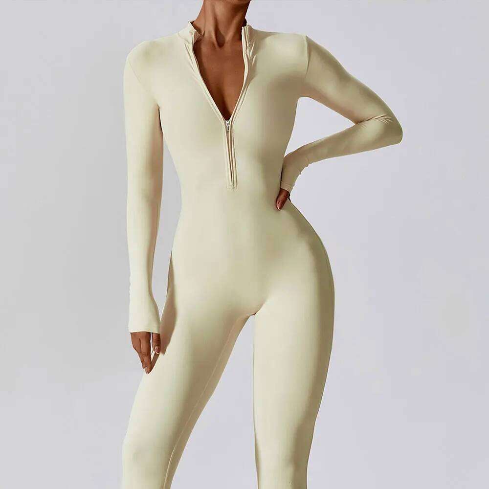 Yoga Boilersuit Long Sleeved Women's Sportswear Gym Zipper Jumpsuits Workout High-intensity Fitness One-piece Skin-tight Garment 26H0311