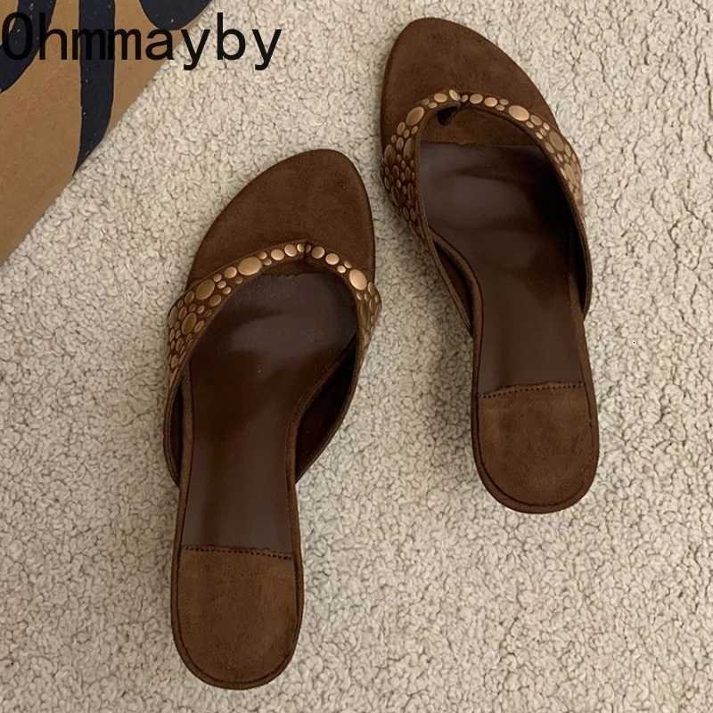 Designer Vintage Clip Toe Women Elegant Low Heels Slide Shoes Fashion Stripper Party Dress Summer Flip Flop Shoes K260311