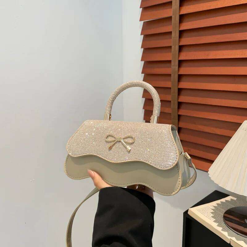 Retro Casual Bow Women's Square Shoulder Bags Trendy Ladies Pu Leather Handbags Purse Sequined Design Female Crossbody Bag XJ260311