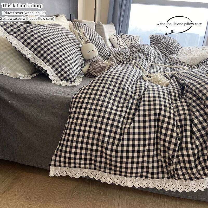 3pcs Black white plaid Duvet cover set 1*Duvet Cover + 2*Pillowcase, Without Core, lace Bedding Set, Soft Comfortable H260311