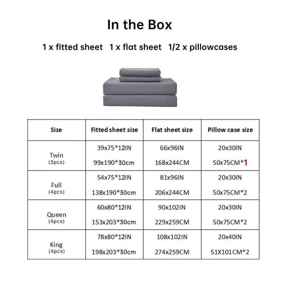 3/4pcs Solid Beding Set, Waterproof Fitted sheet Bed Sheet & Pillowcases Soft, Queen, KIng, Full, Twin Size, White and Gray H260311 - view 4