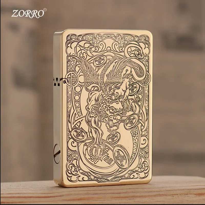 ZL8 Copper Ultra-thin Kerosene Lighter Constantine Pattern Personalized Engraving Grinding Wheel Lighter N2603111