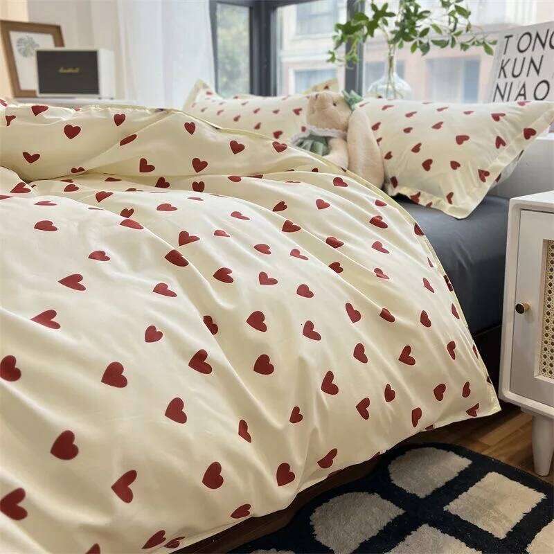 Korean Style Bedding Set Boys Girls Twin Queen Size Duvet Cover Flat Sheet Pillowcase Bed Linen Kids Adult Fashion Home Textile H260311