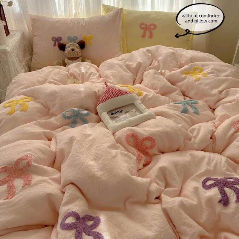 3 Piece Sheet with Chut Bowknot Embroidery Duvet Cover Set, Comfortable Bedding Set Bedspread for All Seasons H260311