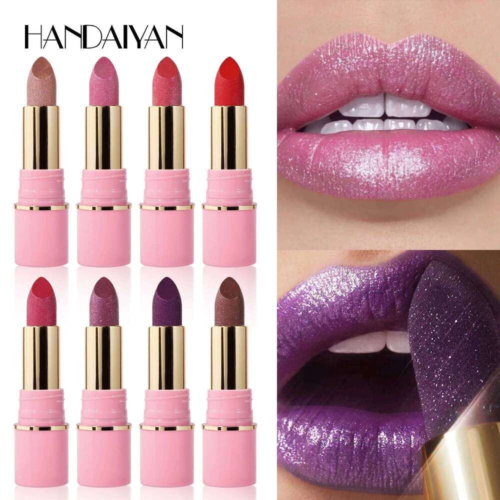 8 Colors Glitter Diamond Long-Lasting Pink Brown Pearlescent Metallic Purple Sparkling Lipstick Makeup Cosmetic W260311