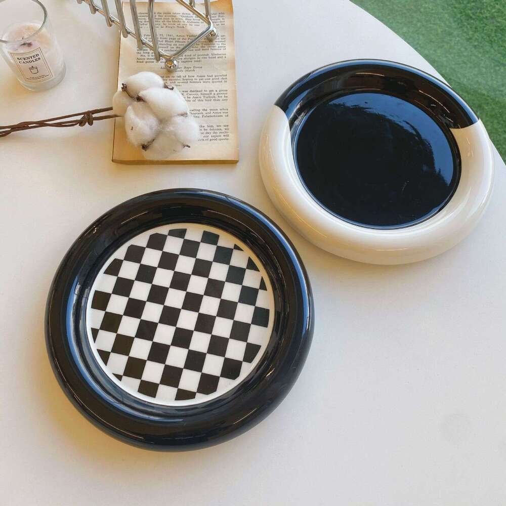 Kitchenware Checkerboard Grid Black White Jewellery Storage Tray Dinner Plate Breakfast Dessert Cake Dish for Dining Room Home Decoration