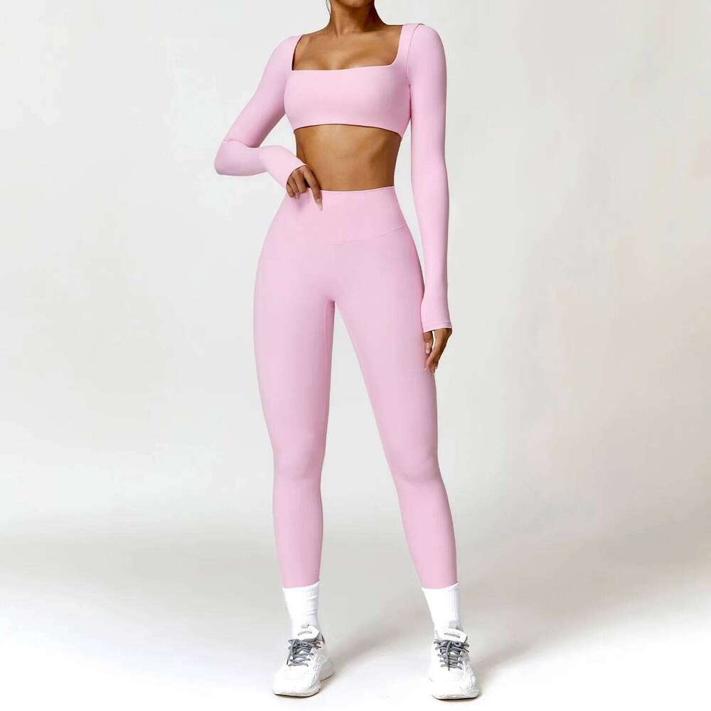 2PCS Yoga Set Women Gym Long Sleeve Sports Suits Fitness Bra Crop Top Workout Clothes Female Athletic Wear Legging Sportswear 26H0311