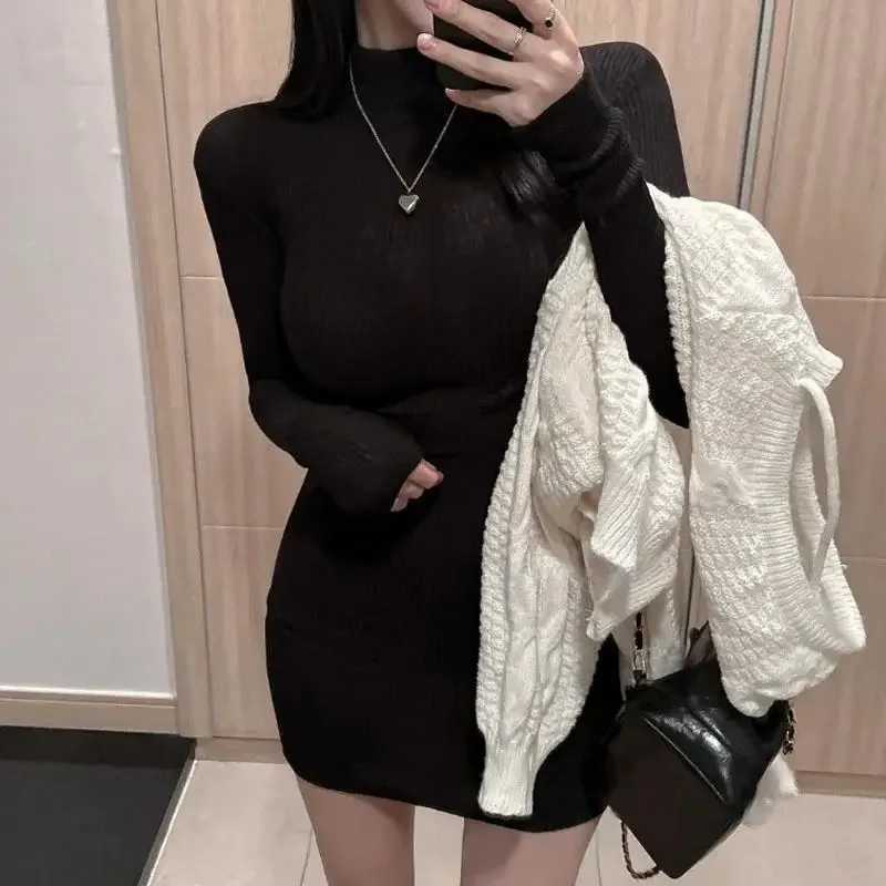 2026 Women Versatile Long Sleeve Knit Solid Pullover Autumn Winter Turtleneck Warm Bodycon Dress Sexy Mini Dresses for Ladies M260311