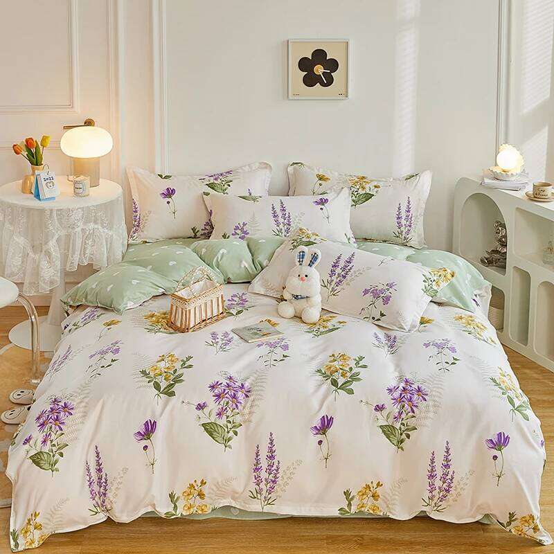 4 Pieces Bedding Country Romantic Lavender Flower Duvet Purple Yellow Floral Quilt Cover Microfiber Bedspread Set H260311