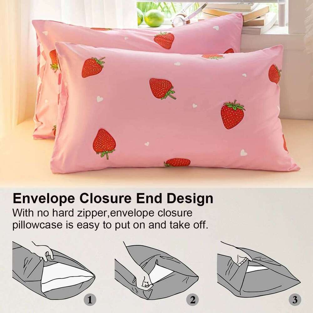 3pcs/set Small Strawberry Print Set1 & 2 PillowcaseSoft And Skin-Friendly Duvet Cover Bedding Set H260311 - view 4