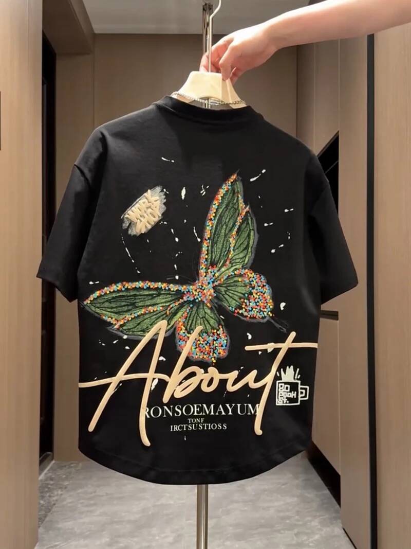 New 2025 Men's ort Print Casual Faion Design Versatile f Sve round Ne Stand Fit T-irt