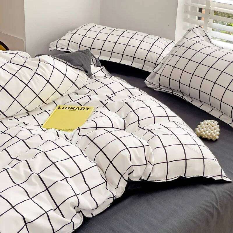 Nordic Lattice Duvet Cover Sets NO Filler Simple Boy Adults Bedding and Pillowcase Sheet Single Twin Double Size Bed Linens H260311