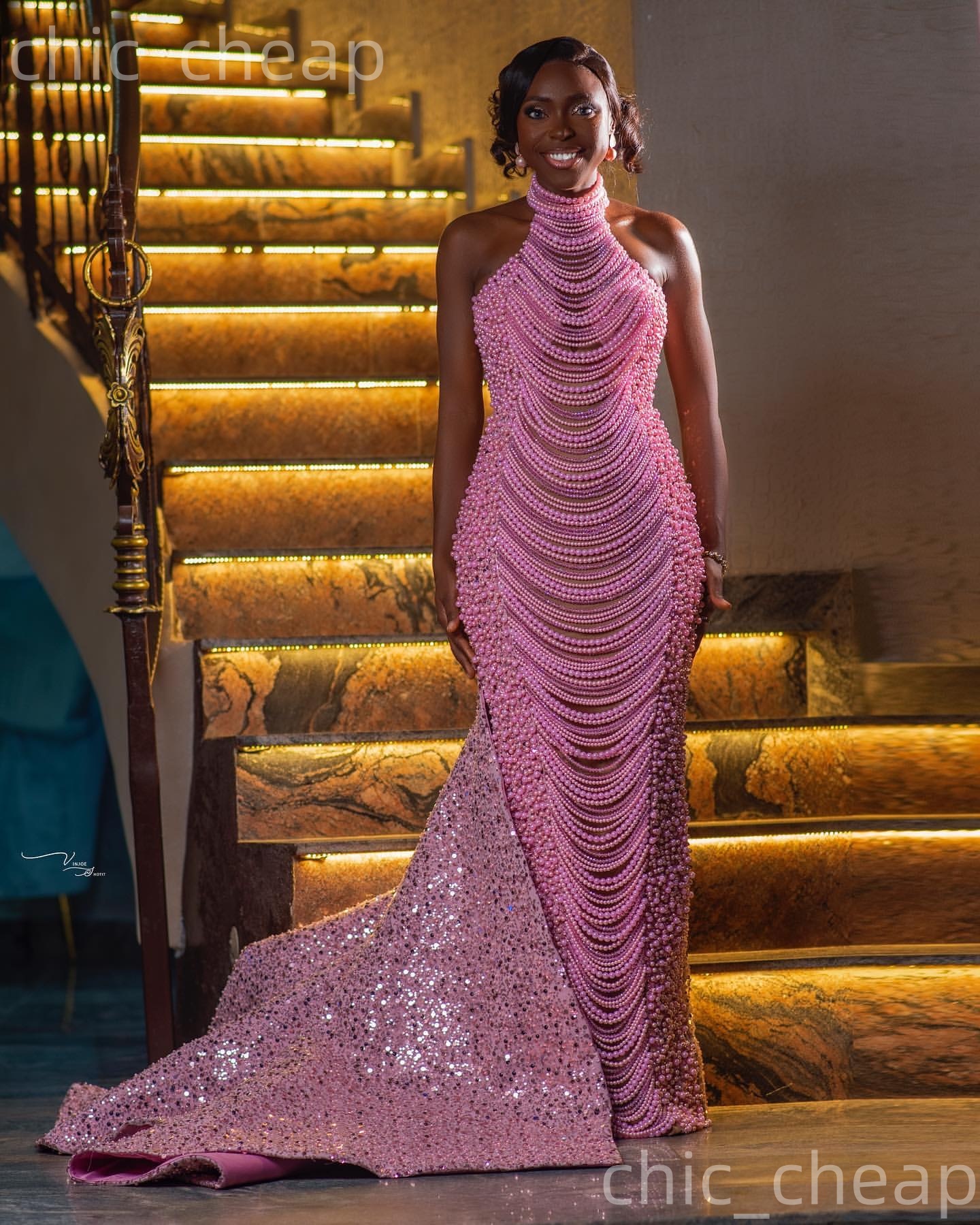 2K26 Pink Prom Dress 2026 Mermaid Prom Dress Beadings Pearls Detachable Train Evening Dresses Birthday Party Formal Receiption Gowns Dresses ZJ015 - view 4