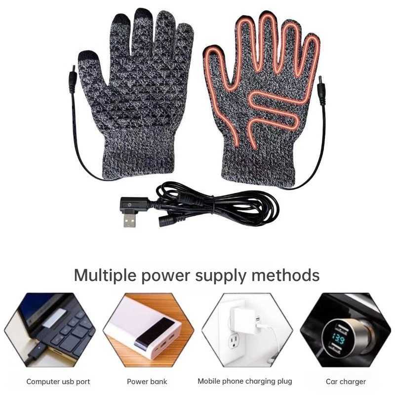 USB ELEctric Heating Gloves Anti Slip Five Finger Hand Warm Thickened Charging Constant TEMperature for Outdoor Cycling M260311