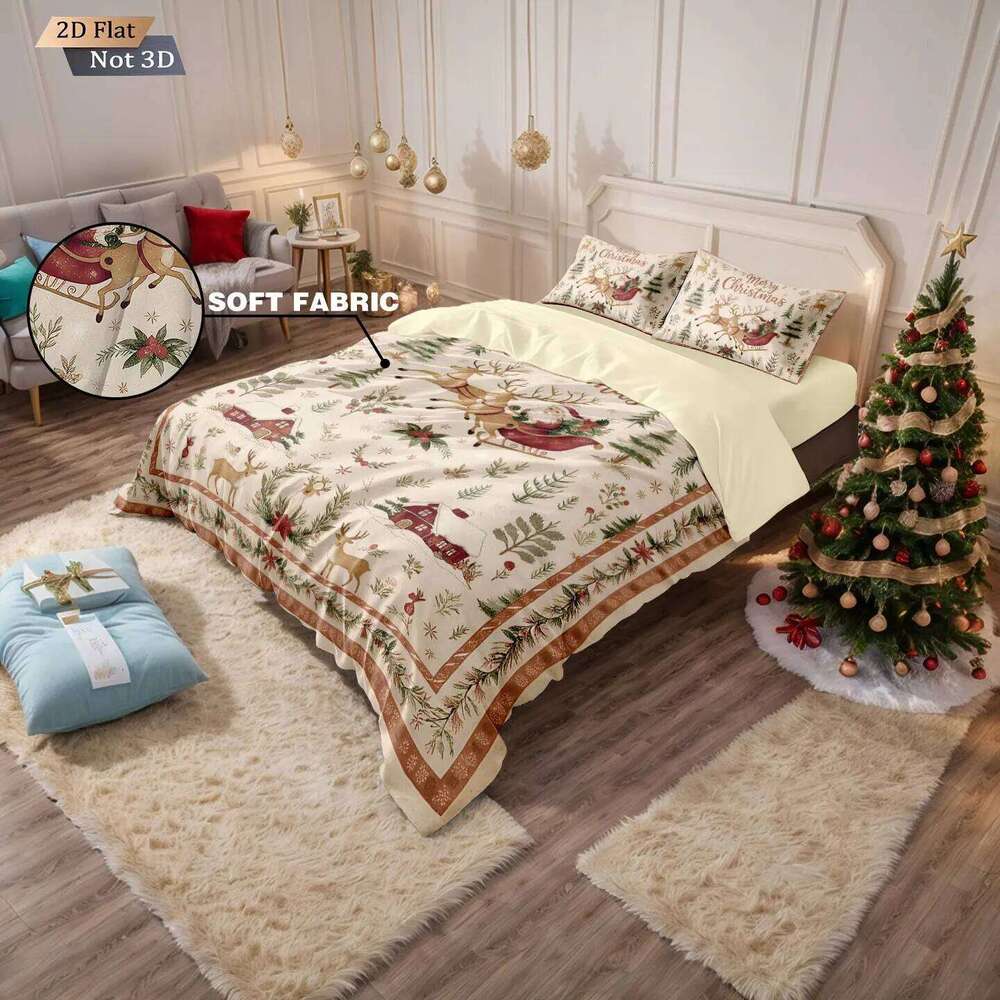 3pcs Santa Claus printed coreless bedding set, multi size bedroom dormitory duvet covers, soft and machine washable decoration H260311