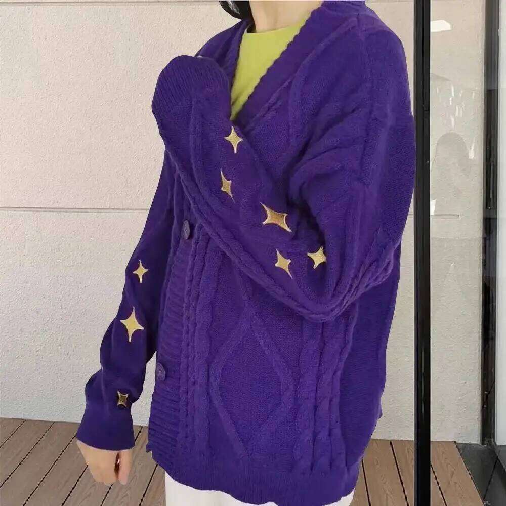 New Women Winter Loose Knitted Cardigans Coat Star Embroidery Y2K Sweaters Streetwear Vintage Casual Single Breasted