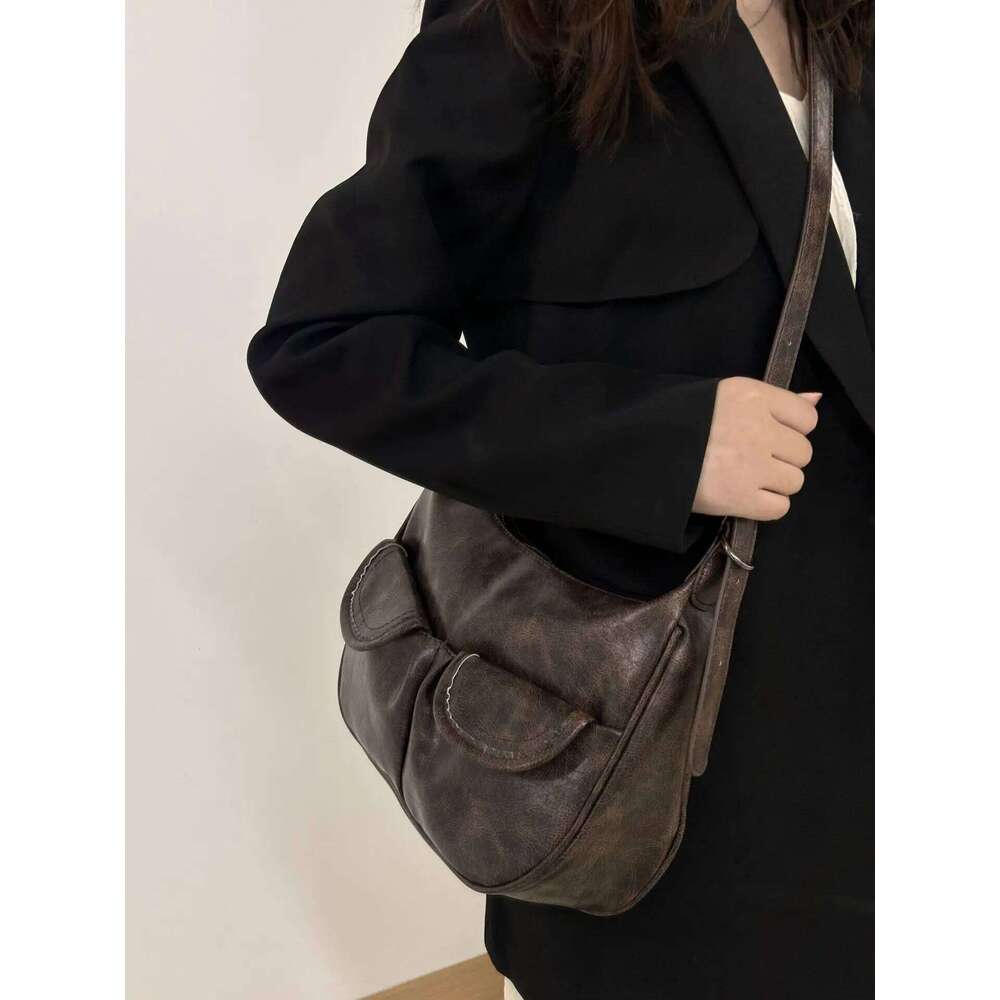 Maillard Style Women's Underarm Vintage Fashion Shoulder Bags Ladies Pu Leather Handbags Thread Female Crossbody Bag Purse XJ260311