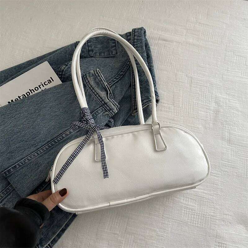 Ribbon Bow Women's Square Shoulder Bag Soft PU Leaher Female Small Underarm Bags Solid Colour Ladies Simple Tote Purse Handbags XJ260311