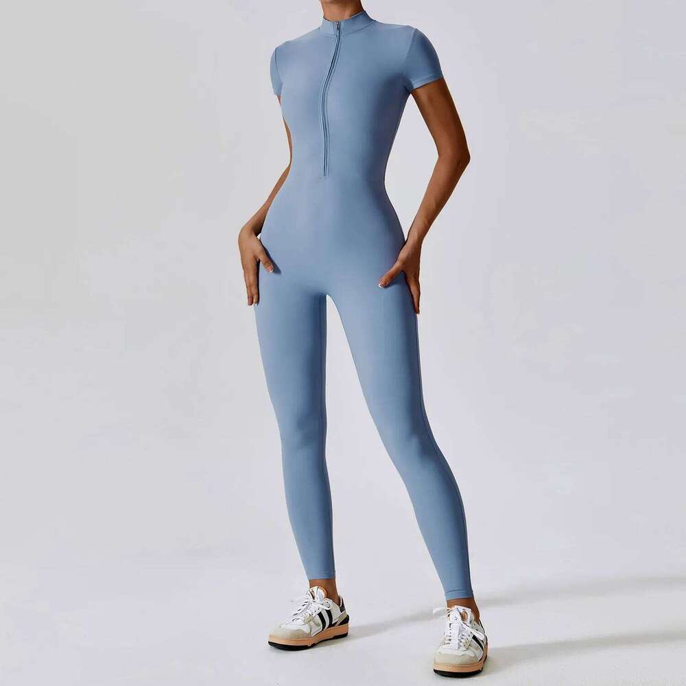 Yoga Set Women's Jumpsuits One-Piece Suit Zipper Short Sleeve Gym Push Up Workout Clothes Fitness Bodysuit Sportswear Tracksuit 26H0311