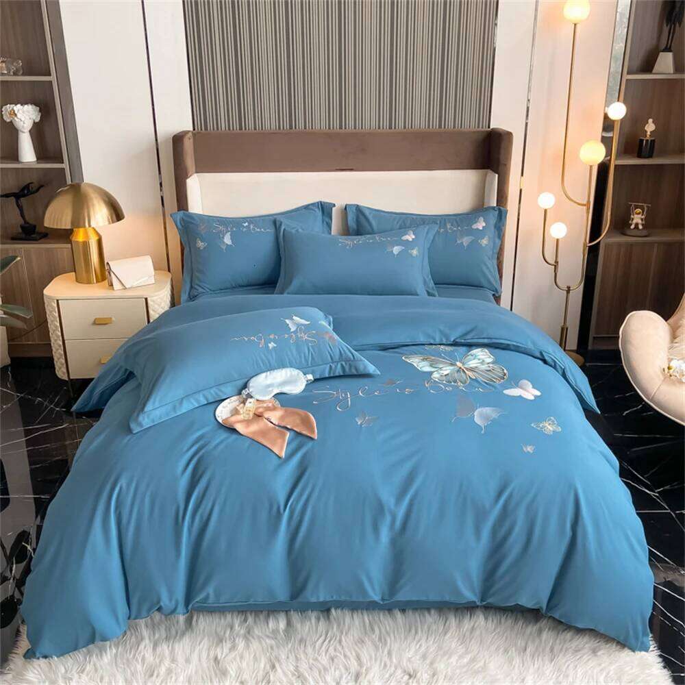 Butterfly Embroidery Four-Piece Sets Single Double Bedding Soft Duvet Cover Set Bed Sheet Pillowcases Bedroom Decor H260311