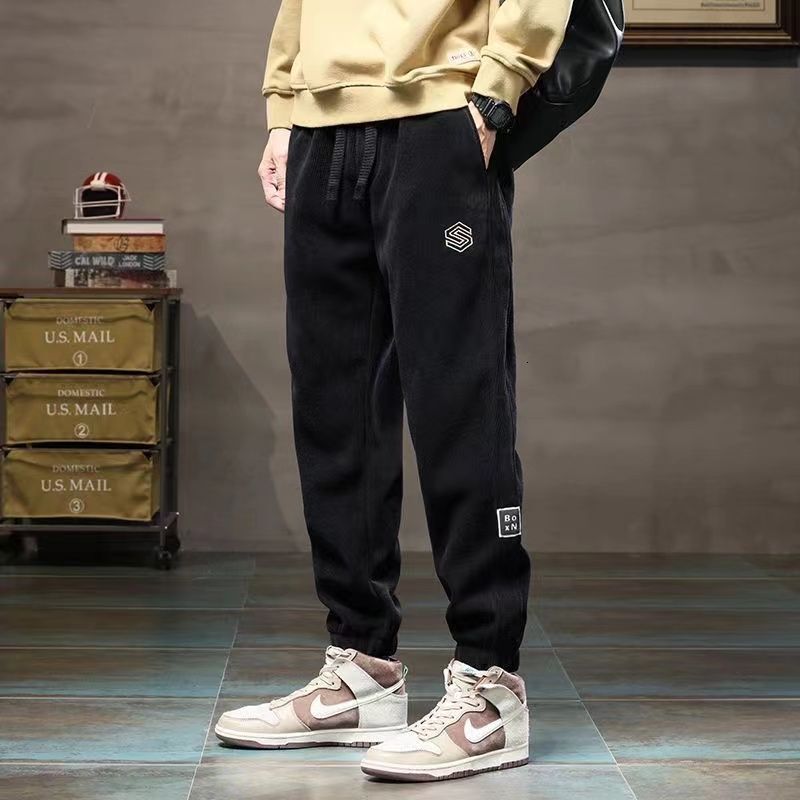Chenille Fleece-lined Pants For Designer Pants Men Casual Autumn And Winter Thickened Cropped Pants Sports Sweatpants Trendy Corduroy Men's Pants