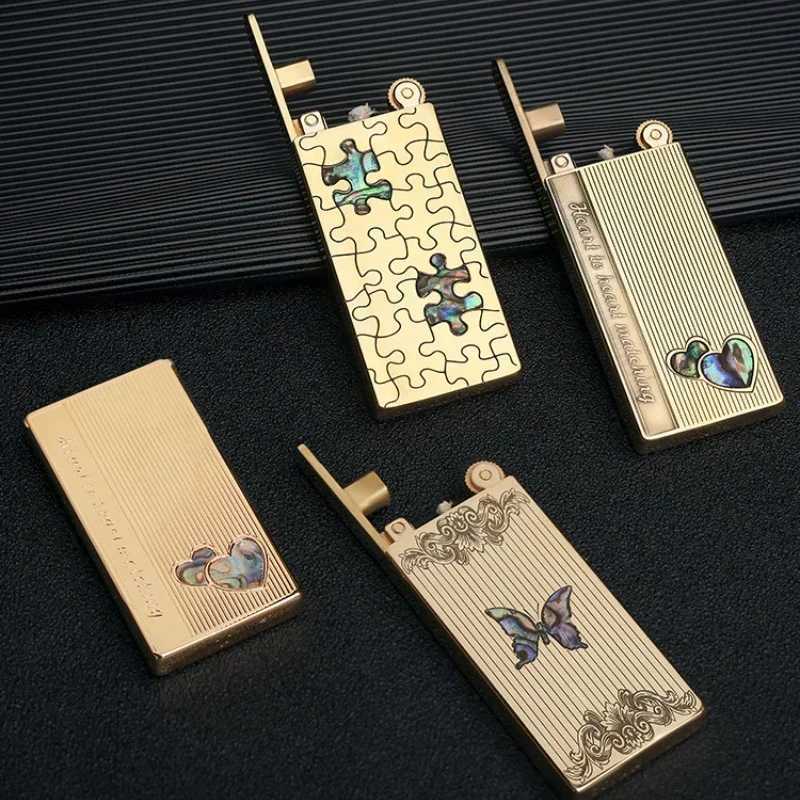 Retro Lift Brass Lighter Copper Engraved Color Shell Butterfly Puzzle Unusual Mens Gadgets with Box N260311