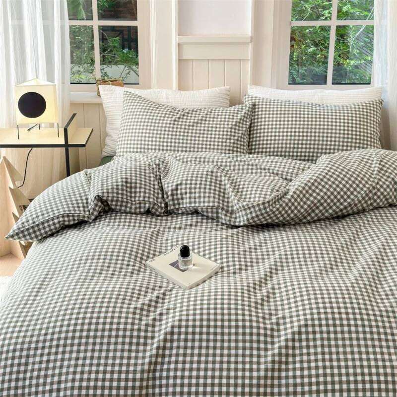 3pcs Green plaid Duvet cover set 1*Duvet Cover + 2*Pillowcase, Without Core, Bedding Set, Soft Comfortable H260311