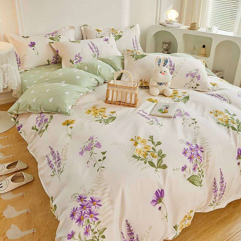 4 Pieces Bedding Country Romantic Lavender Flower Duvet Purple Yellow Floral Quilt Cover Microfiber Bedspread Set H260311
