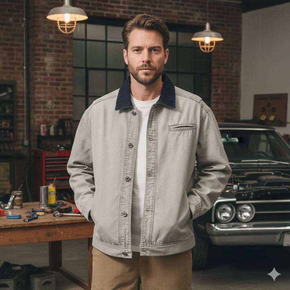Men's Workwear With Pocket Vintage Cotton Patchwork Turn-down Collar Jacket Dark Color Streetwear Loose Casual Outerwear 26H0311